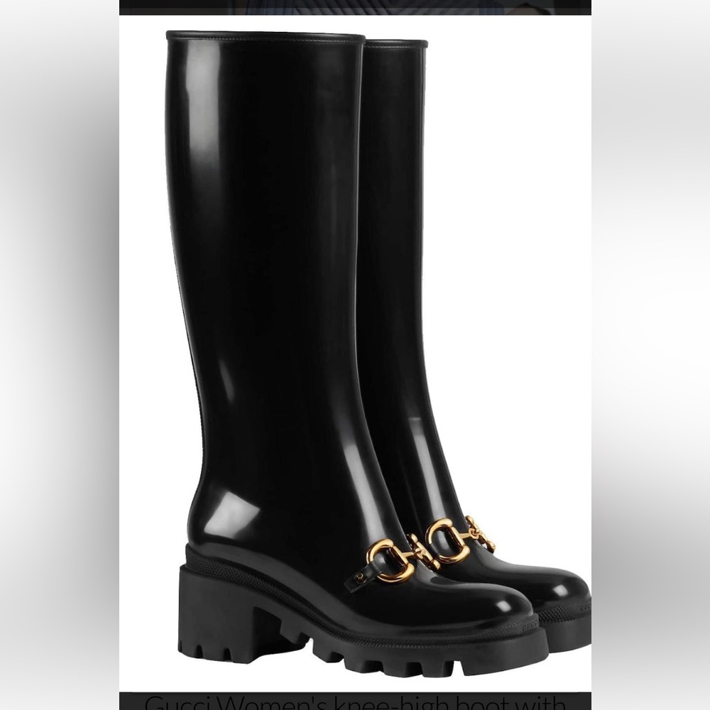 New Gucci Horsebit Tall Rain Boots Black Italy Size 38
